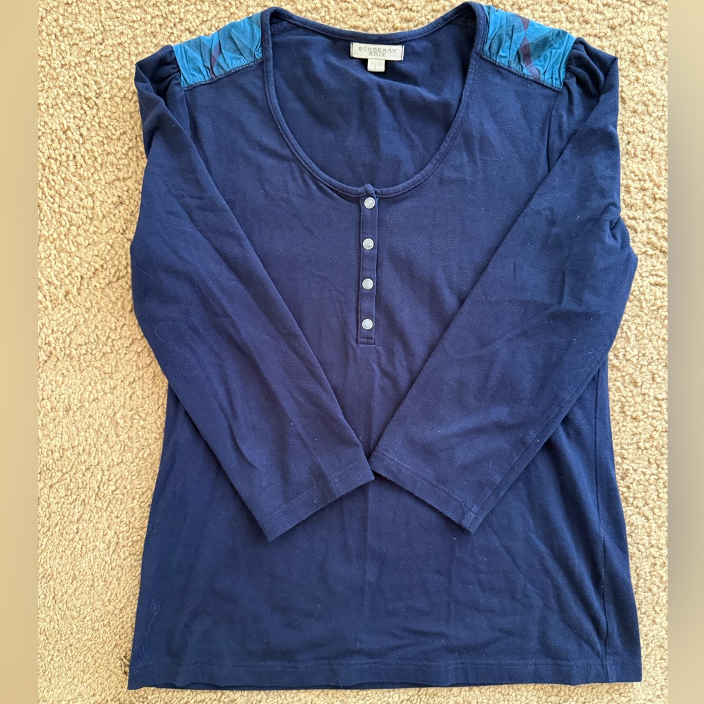 Burberry Women’s Top, 3/4 Sleeve Blue Size L